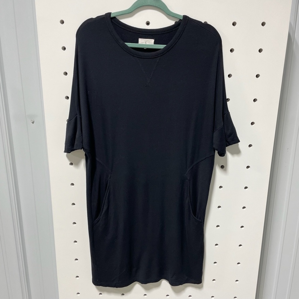 LOU & GREY Terry Tunic Round Neck Dolman Sleeve Black Size M